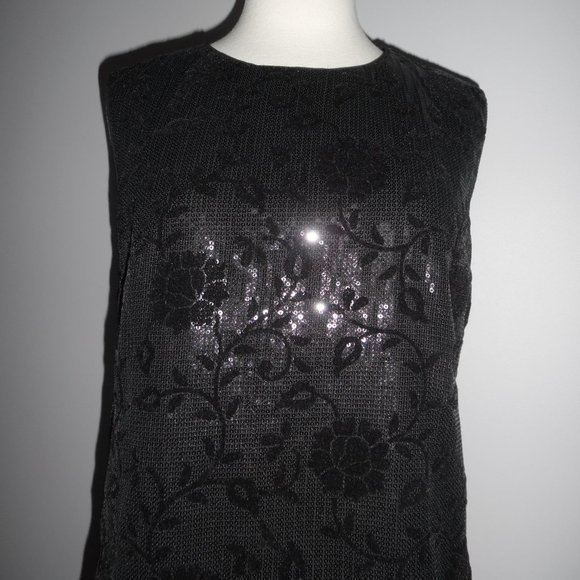 The‎ Kooples Sequin Sleeveless Cocktail Velvet Floral Black Shift Elegant Dress - Picture 9 of 13